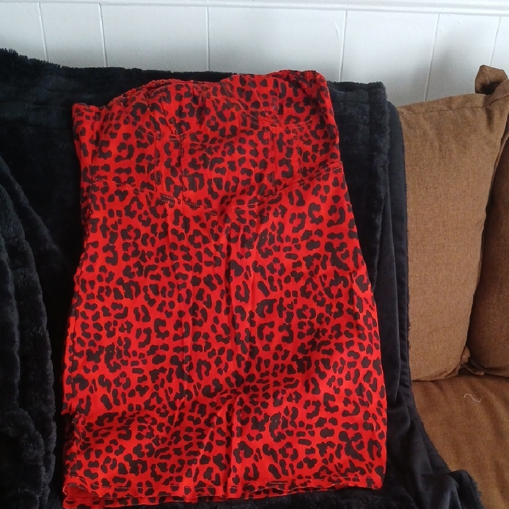 Leopard Print Red Skirt